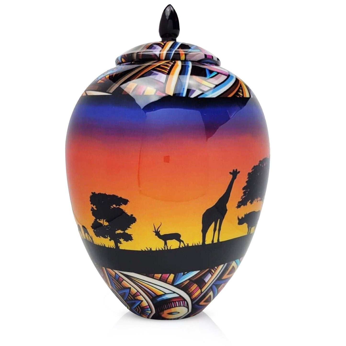 Safari Cremation Urn for Human Ashes: Return to Africa Design Large and X Large urn for ashes