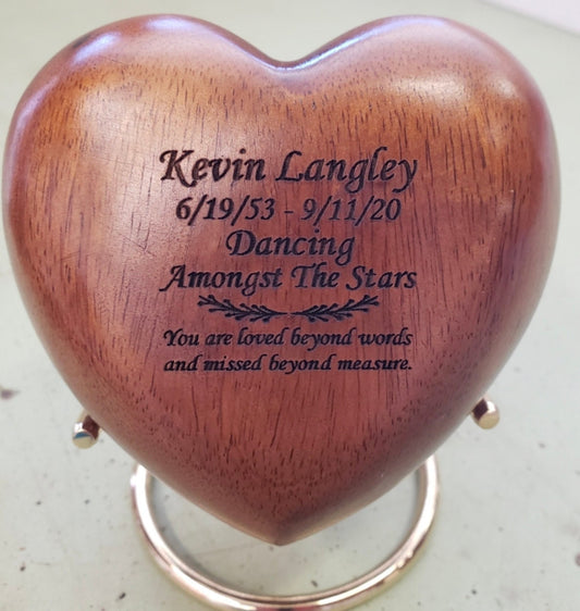 Large Wood Keepsake for Ashes - 4" Heart Keepsake -