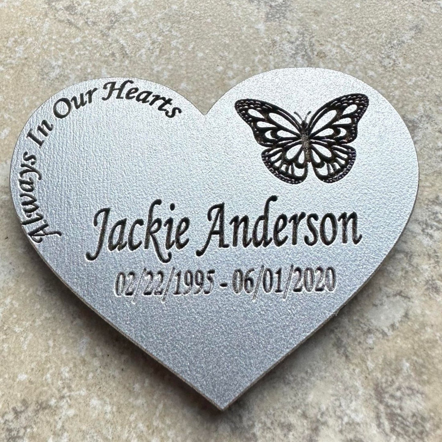 Wood heart keepsake with butterfly.  Personalized token for loved one's funeral- Favor to give as memorial in wakes, visitation