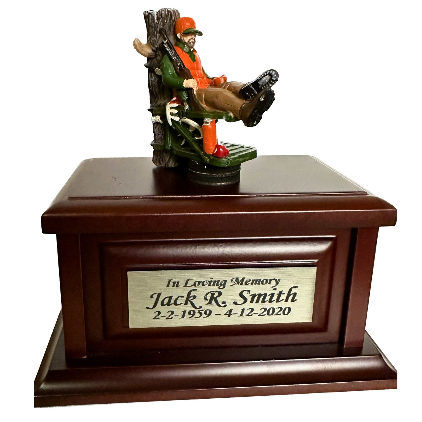 Gone Hunting Wood Keepsake Memorial Urn for ashes for adult humans.  Hunting in Heaven Keepsake for outdoors lovers, campers and hunters