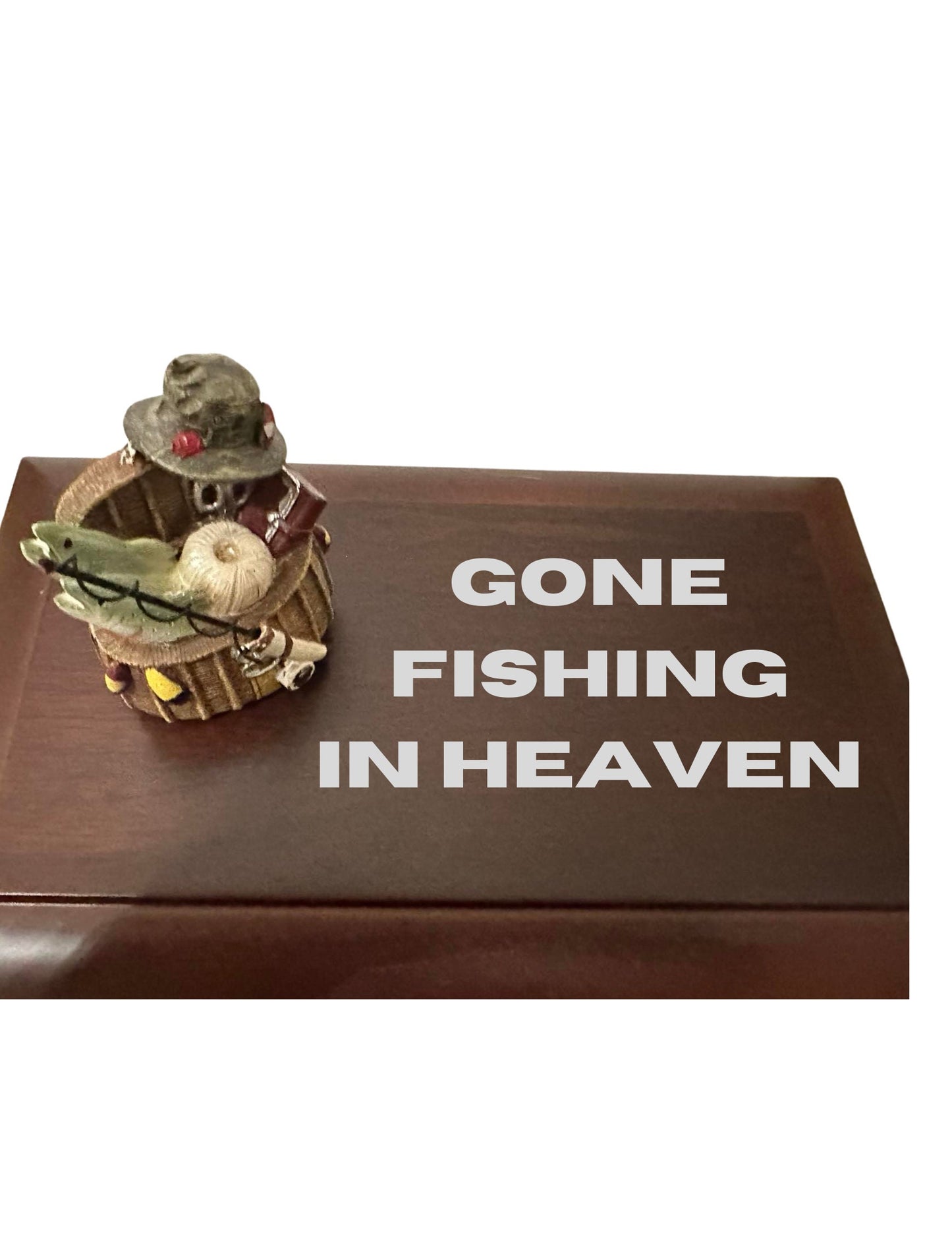 Gone Fishing Wood Memorial Urn for ashes for adult humans.  Fishing in Heaven Urn for outdoors lovers, fishermen.  Cremation Urn Full Size