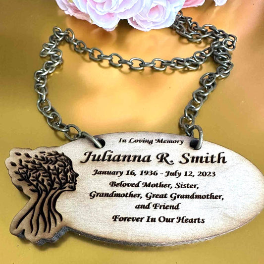 Engraved Wooden Urn Name Tag: Mother Nature - Tree of Life Memorial for urn