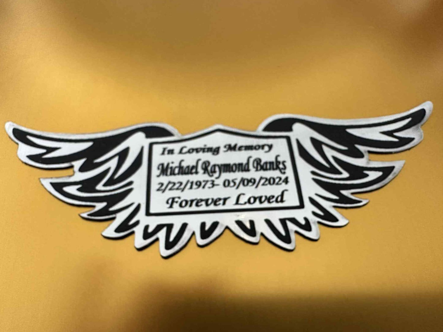 Angel Wings Urn Name Tag - Gold and Silver Metal Plastic with Chain