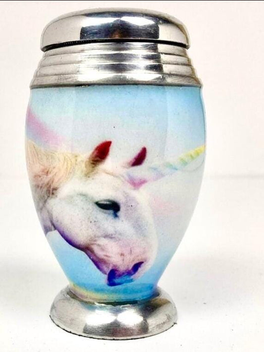 Rainbow Unicorn Urn for Ashes: Small Keepsake Urn (3.5 inches)