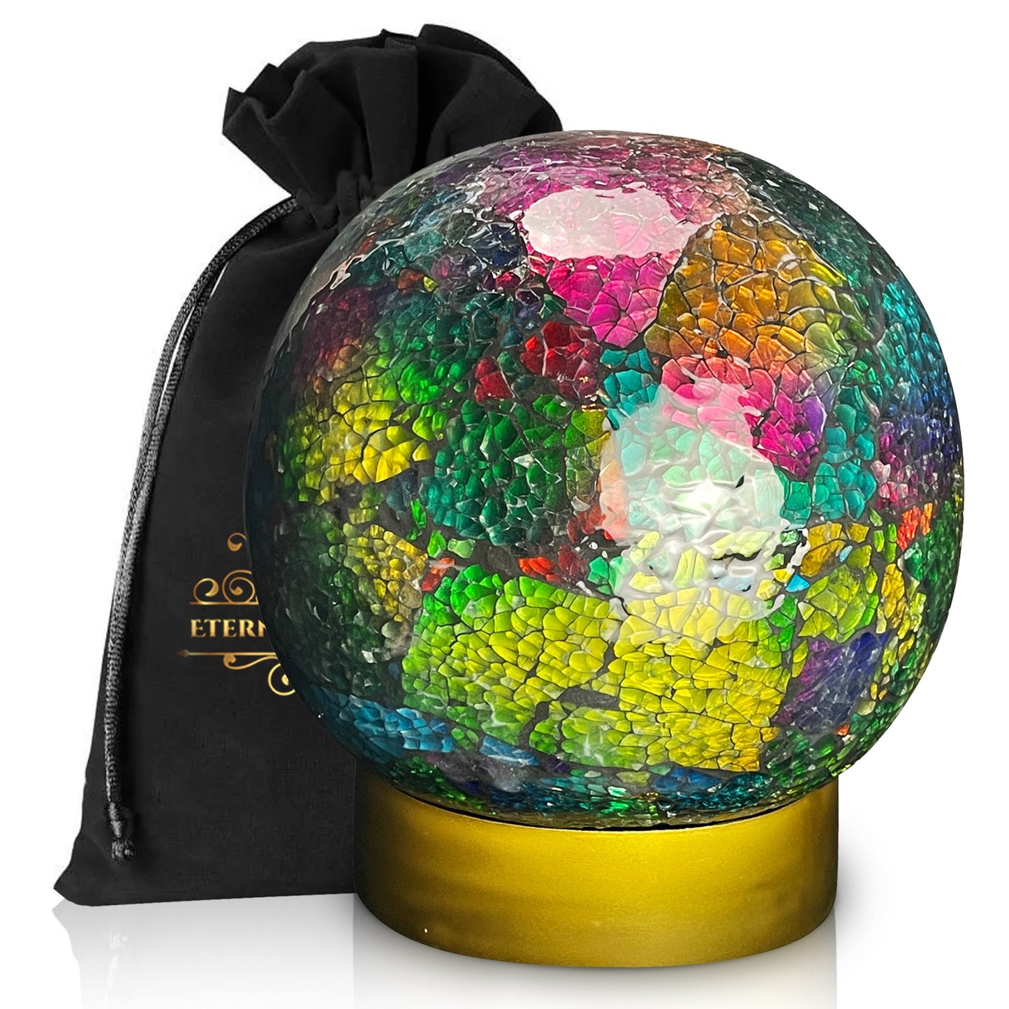 Mosaic Globe Urn for Human Ashes: Rainbow Glass Memorial