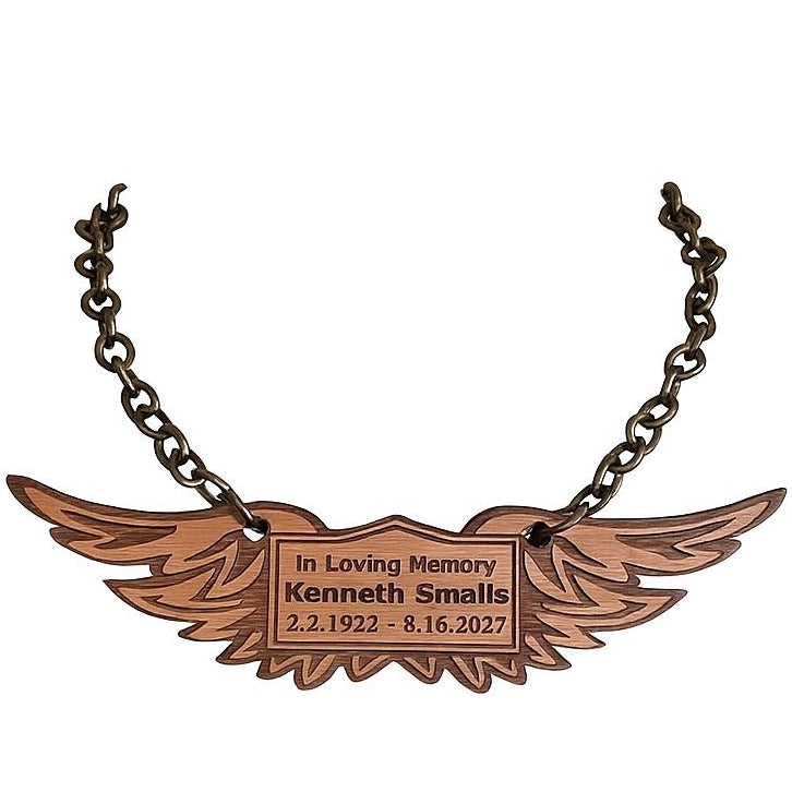 Natural Wood Angel Wing Urn Name Tag - Plaque for Cremation Urn with chain