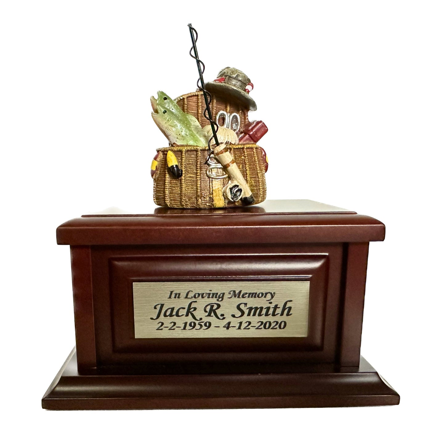 Gone Fishing Wood Keepsake Memorial Urn for ashes.  Fishing in Heaven Keepsake for outdoors lovers, fishermen and hunters. Small Urn