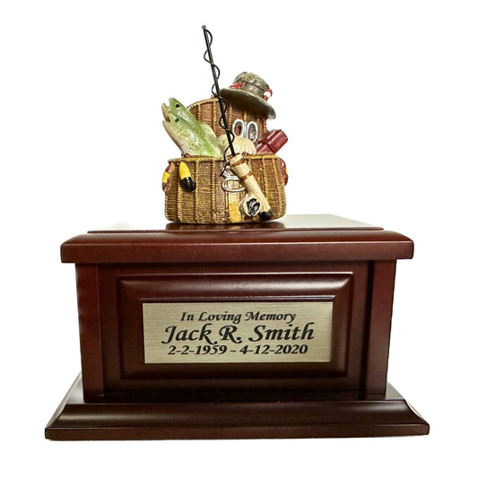 Gone Fishing Wood Keepsake Memorial Urn for ashes.  Fishing in Heaven Keepsake for outdoors lovers, fishermen and hunters. Small Urn