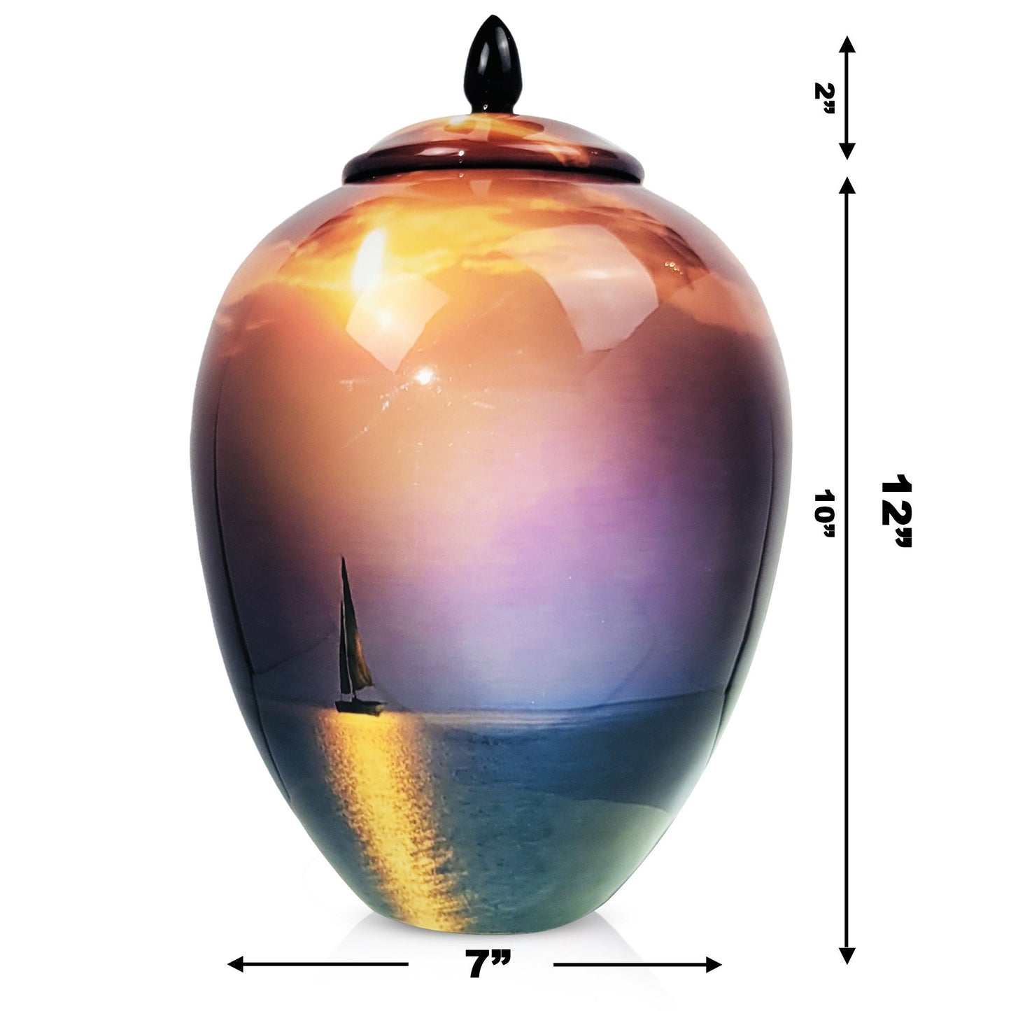 Sailing Boat Cremation Urn: Sunset Horizon, Adult Size