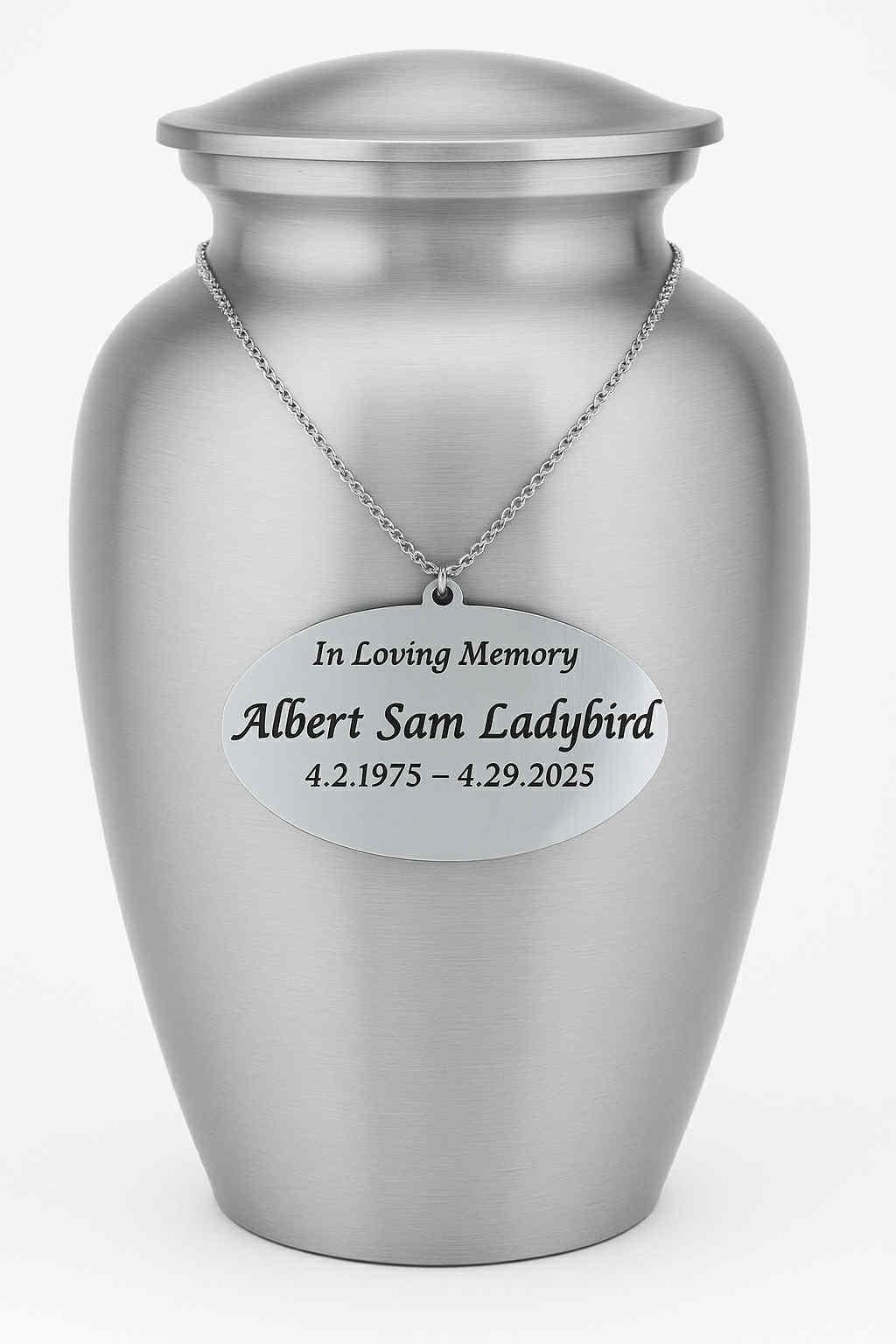 Engraved Silver Memorial Urn Name Plate: Personalized Remembrance Plaque
