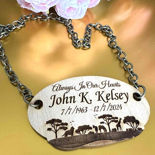 Engraved Wooden Urn Name Tag: African Safari - Back to Africa Urn Plaque