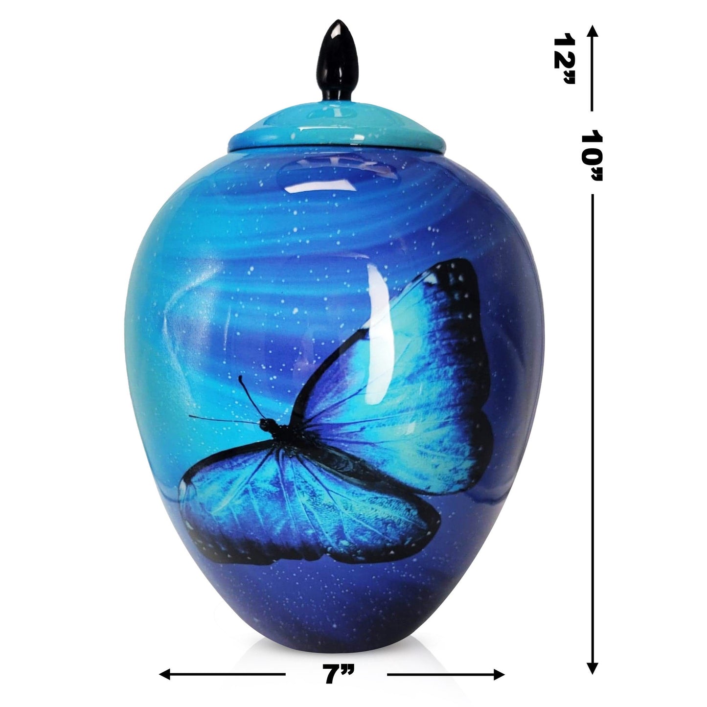 Blue Butterfly Urn for Ashes: Large Memorial Urn
