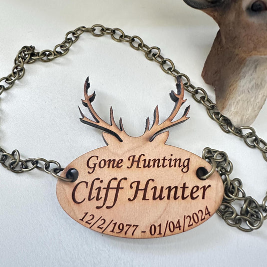 Engraved Wooden Hunting Urn Tag: Personalized Memorial Name Plaque