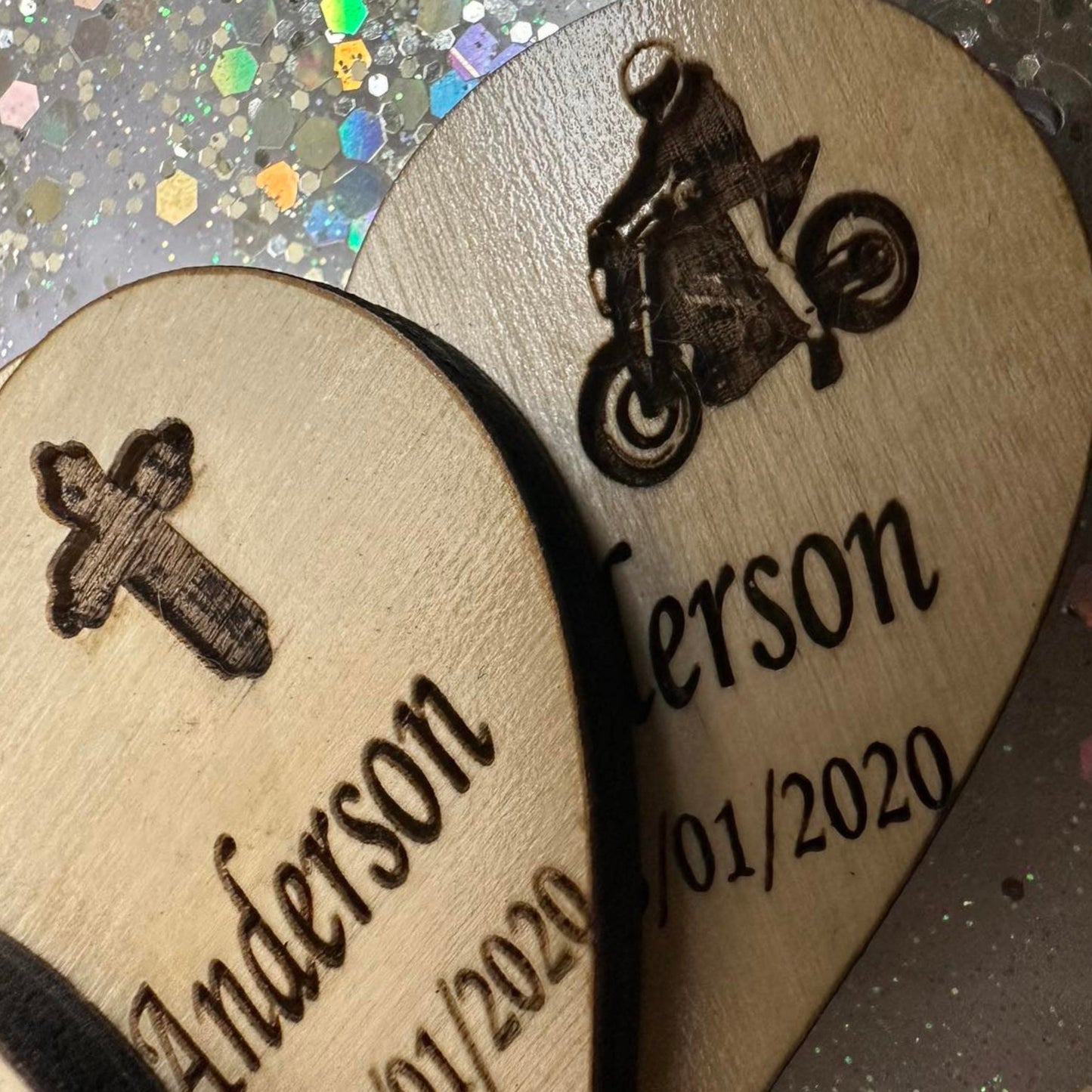 Wood heart with ribbon keepsake.  Personalized token for loved one's funeral- Favor to give as memorial in wakes, visitation (Copy) (Copy) (Copy) (Copy) (Copy)