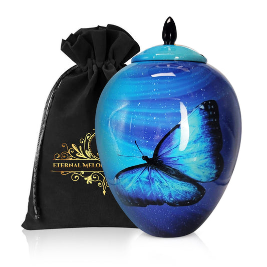 Blue Butterfly Urn for Ashes: Large Memorial Urn