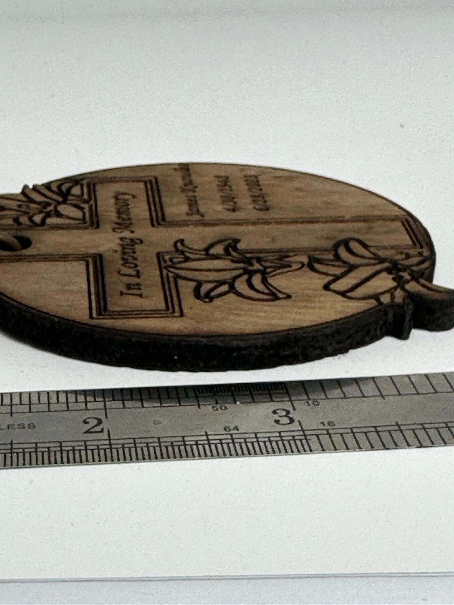 Personalized Wood Urn Tag: Engraved Cross & Lilies Memorial