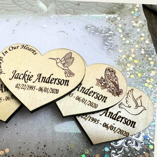 Wood heart with ribbon keepsake.  Personalized token for loved one's funeral- Favor to give as memorial in wakes, visitation (Copy) (Copy) (Copy) (Copy) (Copy)