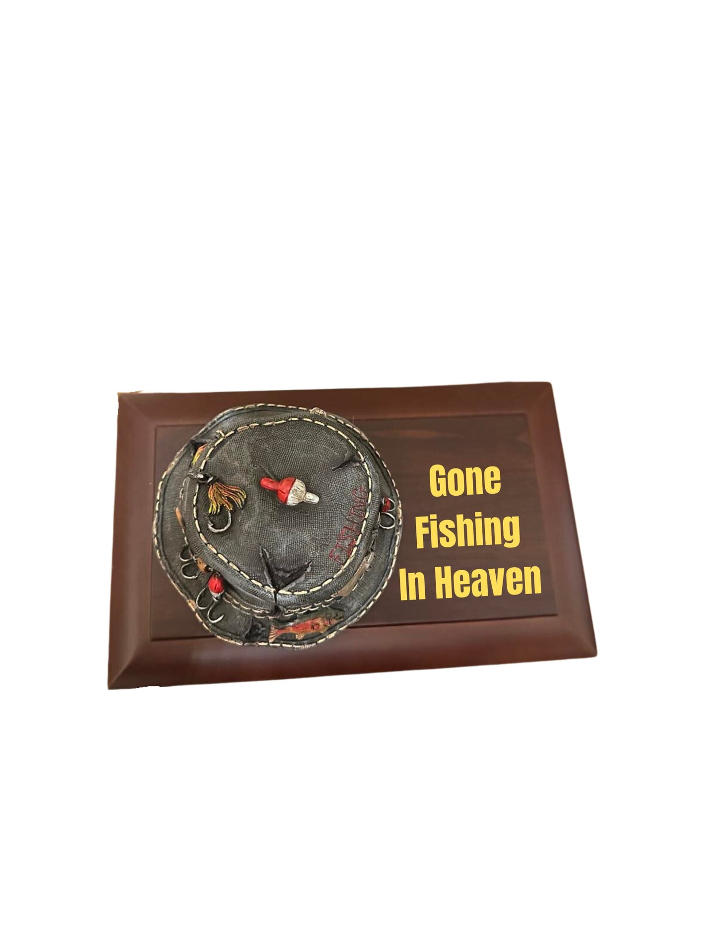 Gone Fishing Wood Memorial Urn for ashes for adult humans.  Fishing in Heaven Urn for outdoors lovers, fishermen.  Cremation Urn Full Size