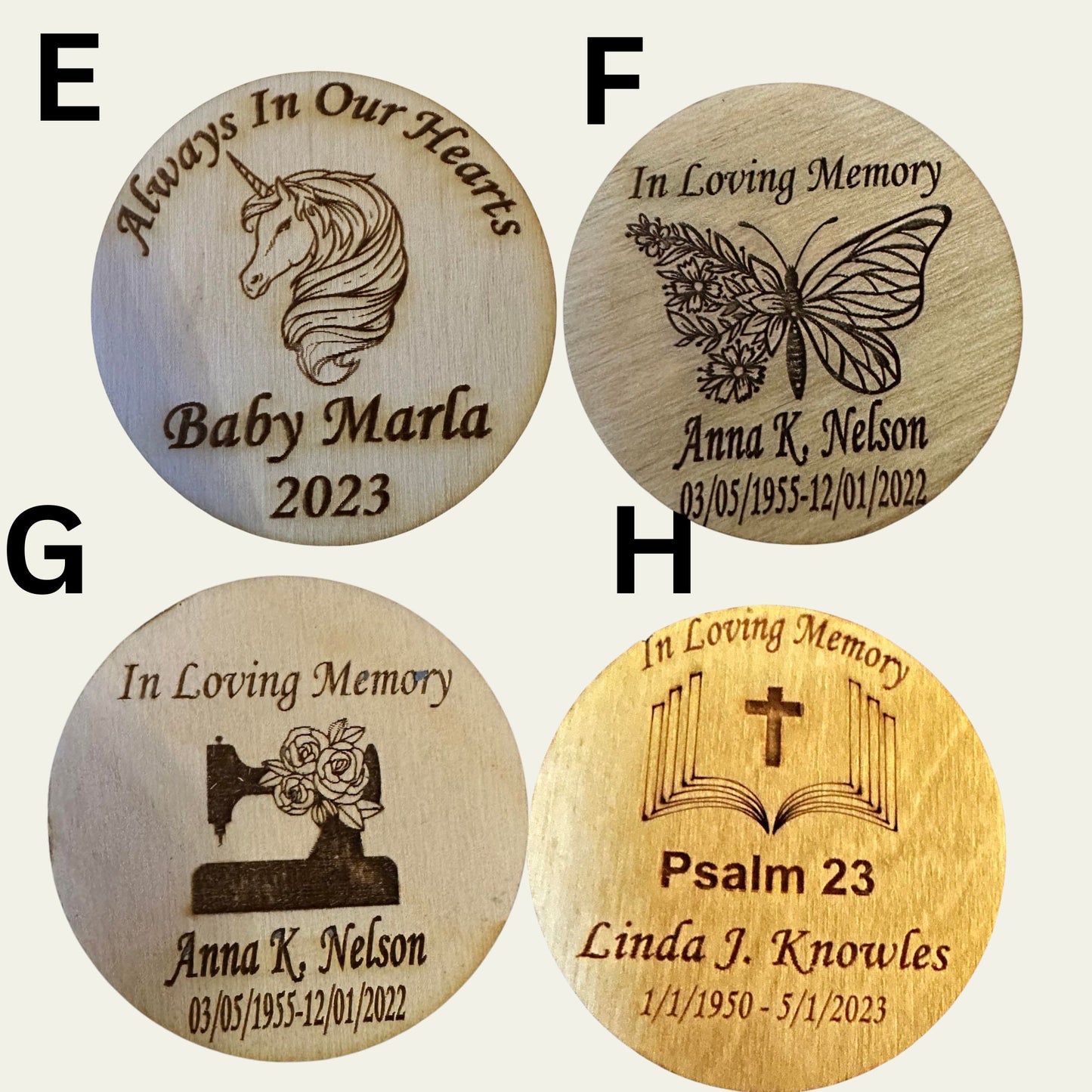 Butterfly keepsake Funeral Favor - Engraved Wood 1.75 inch Memorial Token to give guests at wakes and visitations.