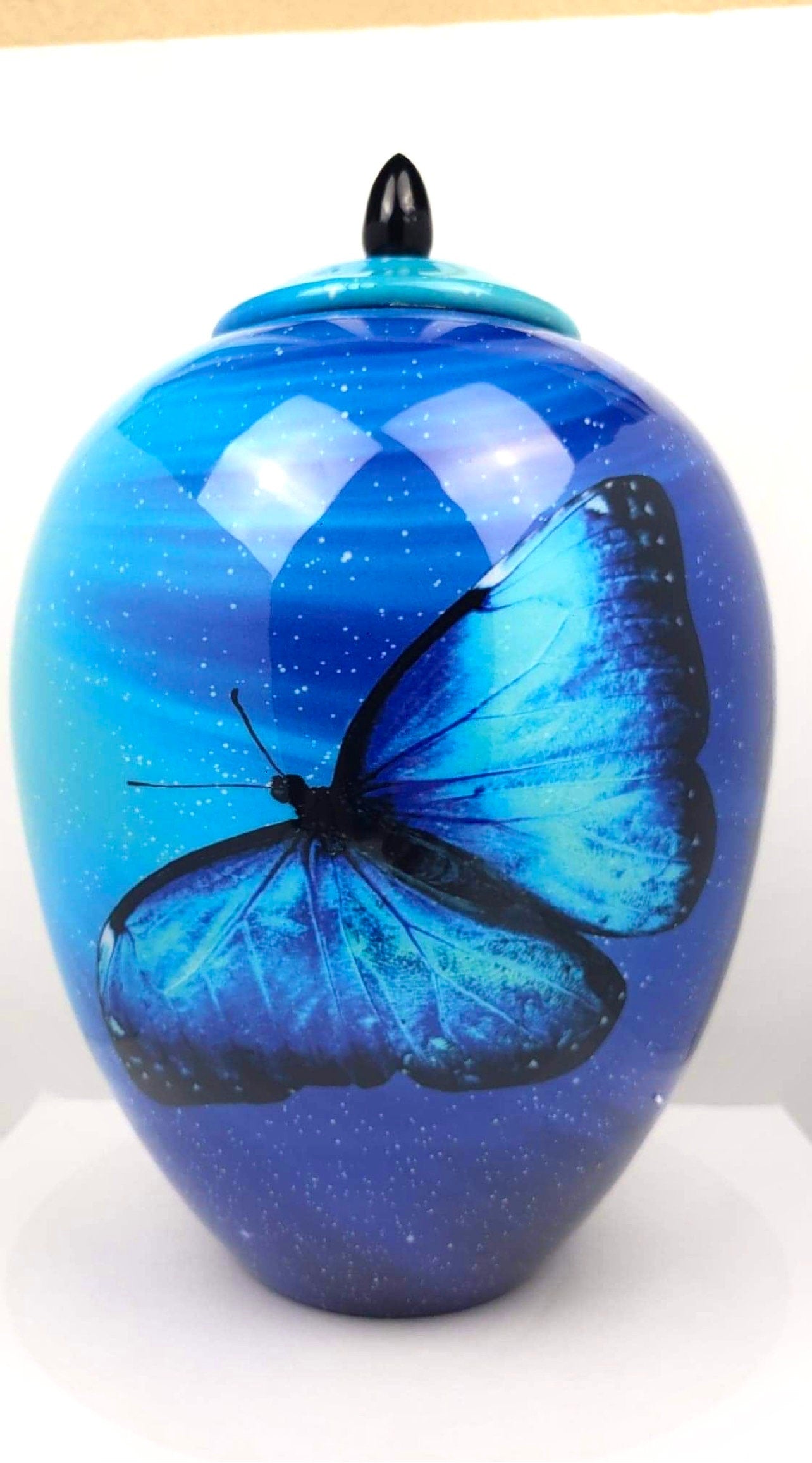 Blue Butterfly Urn for Ashes: Large Memorial Urn
