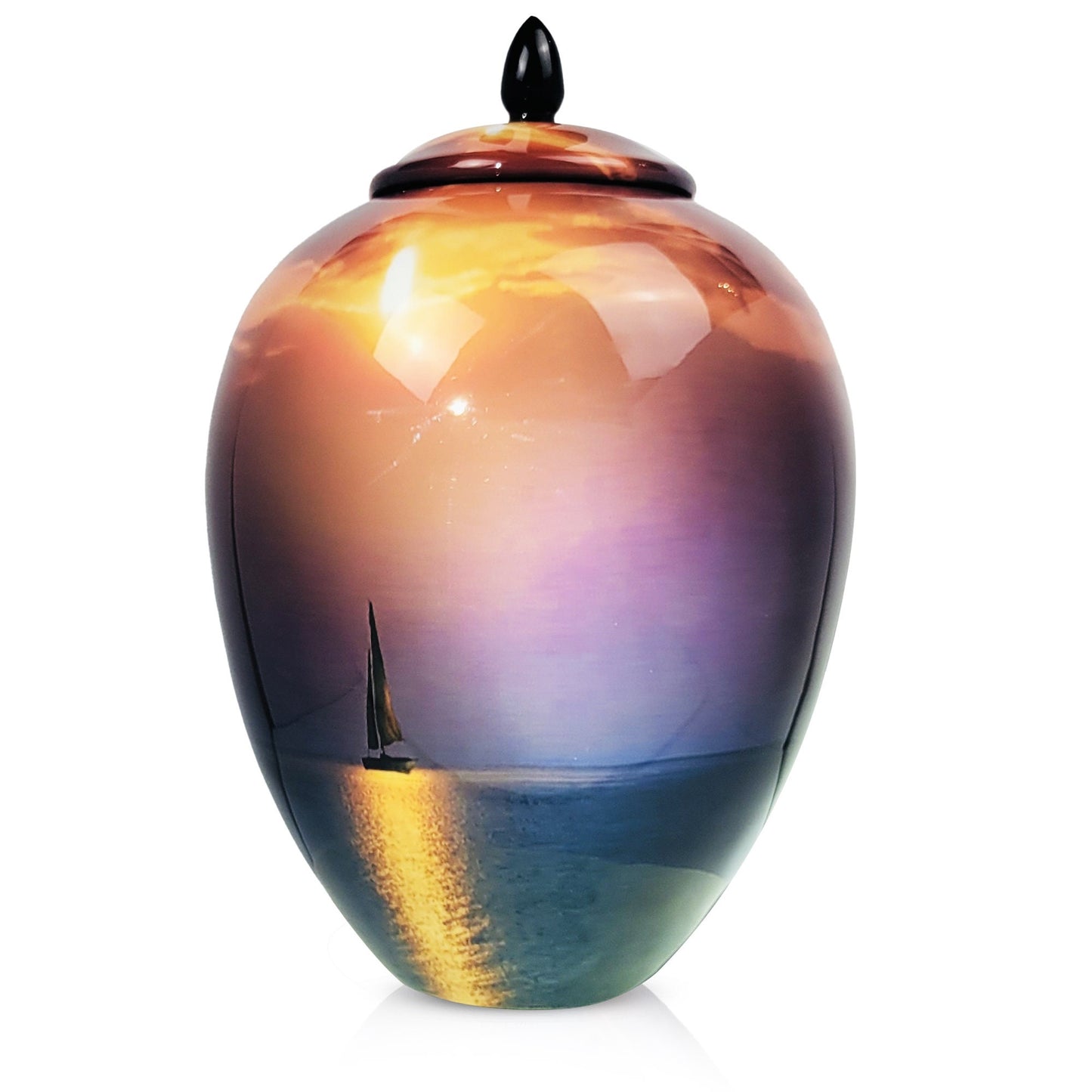 Sailing Boat Cremation Urn: Sunset Horizon, Adult Size