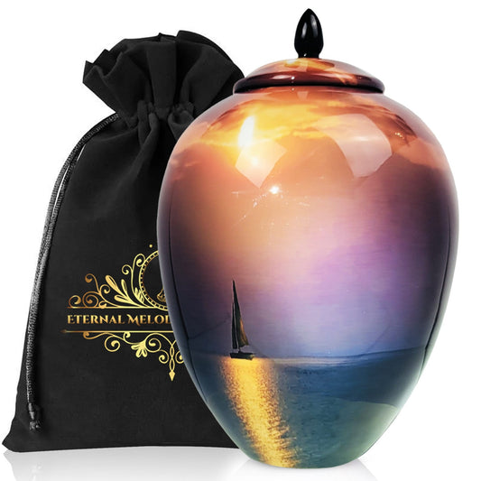 Sailing Boat Cremation Urn: Sunset Horizon, Adult Size