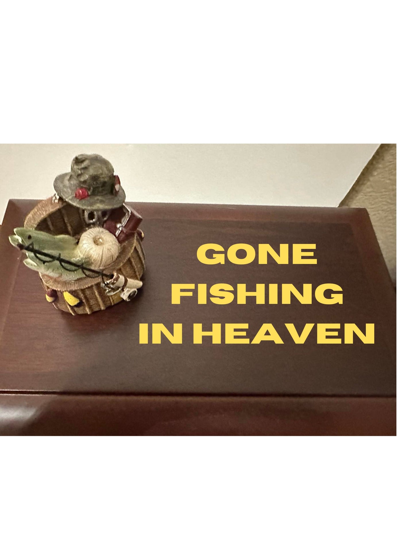Gone Fishing Wood Memorial Urn for ashes for adult humans.  Fishing in Heaven Urn for outdoors lovers, fishermen.  Cremation Urn Full Size