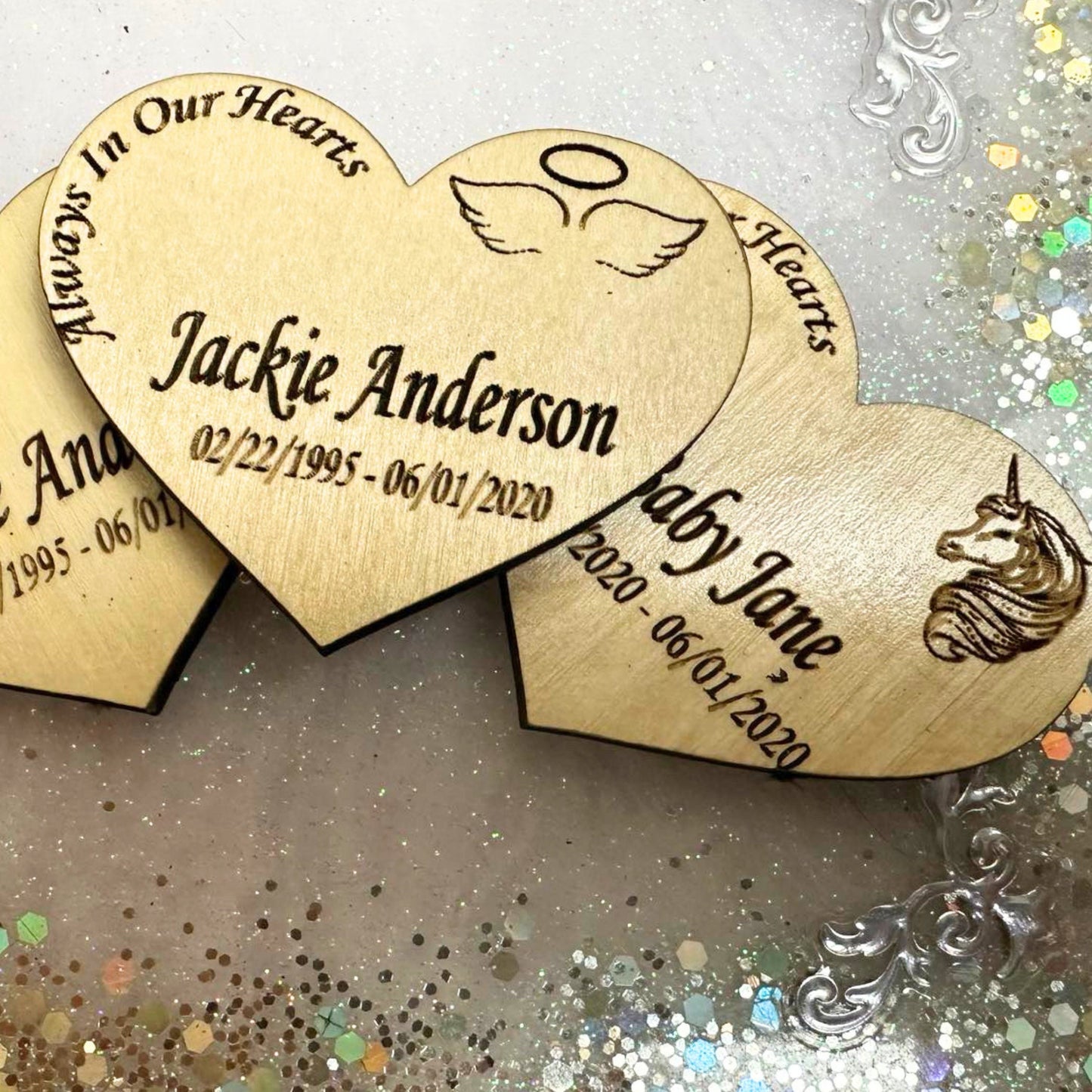 Wood heart with ribbon keepsake.  Personalized token for loved one's funeral- Favor to give as memorial in wakes, visitation (Copy) (Copy) (Copy) (Copy) (Copy)
