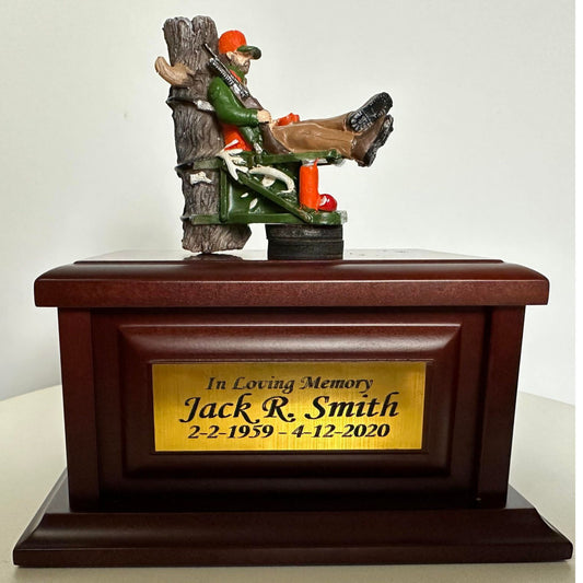 Gone Hunting Wood Keepsake Memorial Urn for ashes for adult humans.  Hunting in Heaven Keepsake for outdoors lovers, campers and hunters