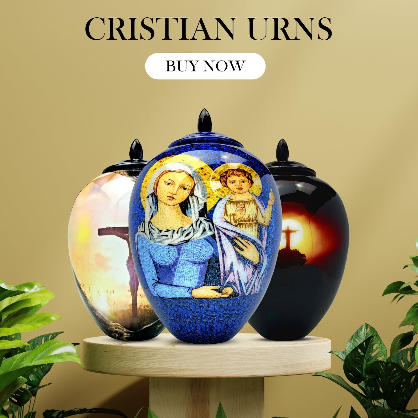 Jesus and Mary Cremation Urn: Christian Memorial Urn for Ashes